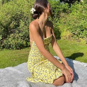 Floral Print Tie Backless Split Waist Cutout Thigh Halter Long Beach Women Dress